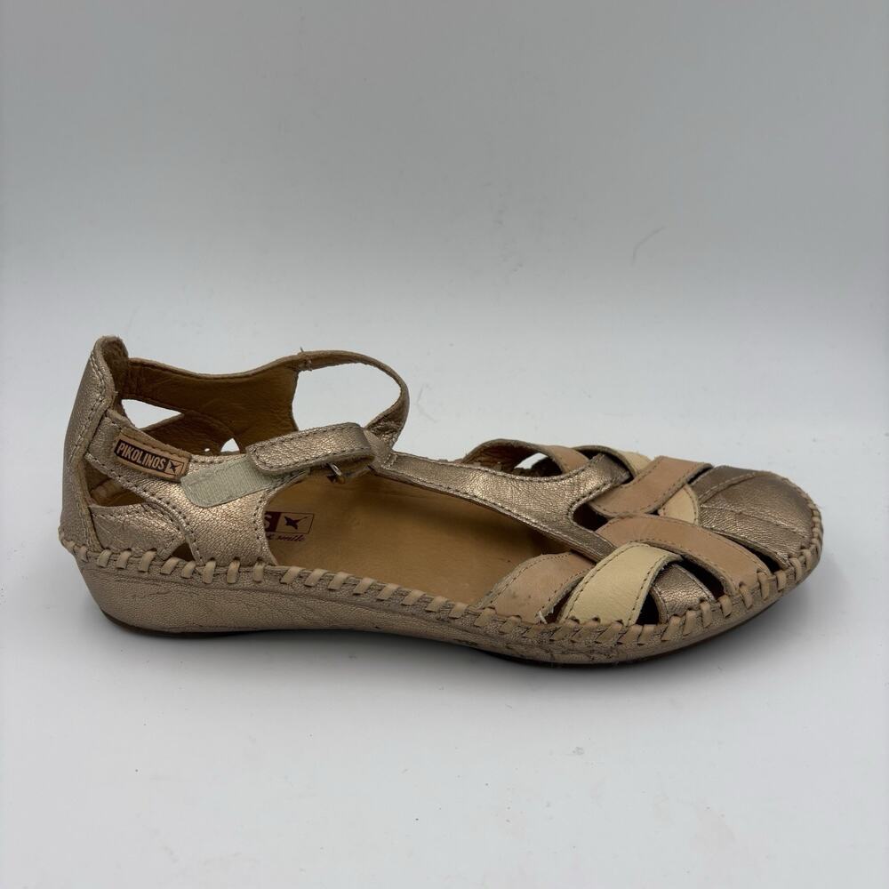 Pikolinos Women’s 7 EU 37 Leather Sandals Metallic Gold Tan Comfort Shoes